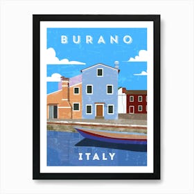 Burano, Italy — Retro travel minimalist art poster Art Print