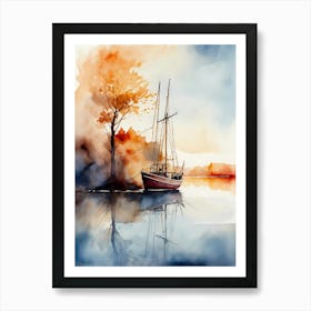 Watercolor Of A Sailboat Art Print