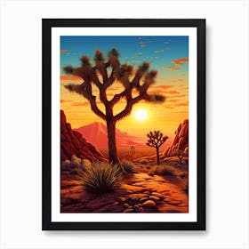Joshua Tree At Sunrise In South Western Style  (3) Art Print