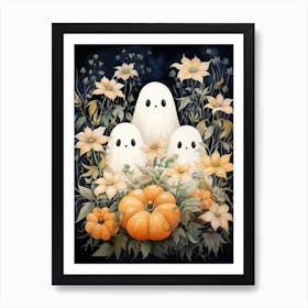 Cute Bedsheet Ghost, Botanical Halloween Watercolour 137 Art Print