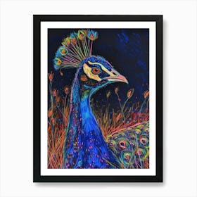 Peacock At Night Portrait 2 Art Print