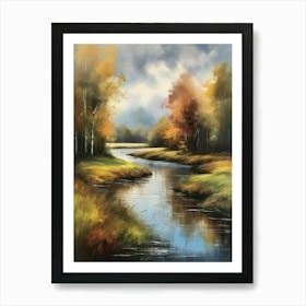 Autumn forest river.Printable Wall Art, Vintage Landscape, Farmhouse Wall Decorations, Vintage Landscape Oil Painting.3 Art Print