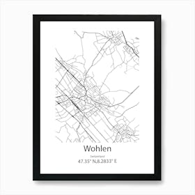 Wohlen,Switzerland Minimalist Map Art Print