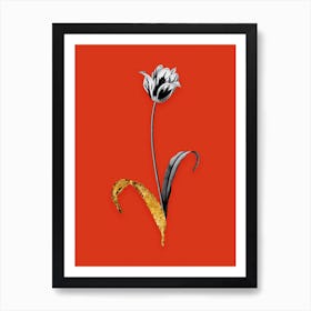 Vintage Didiers Tulip Black and White Gold Leaf Floral Art on Tomato Red n.0751 Art Print