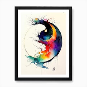 Colourful Yin And Yang Japanese Ink Art Print
