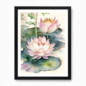 Lotus Flowers In Park Watercolour Ink Pencil 1 Art Print