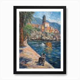 Painting Of A Cat In Isola Bella, Italy In The Style Of Impressionism 01 Art Print