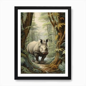 Illustration Of Rhino In The Distance Realistic Illustration 1 Art Print