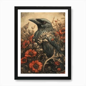 Crow In Bloom 2 Art Print