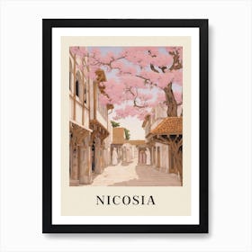 Nicosia Cyprus 4 Vintage Pink Travel Illustration Poster Art Print