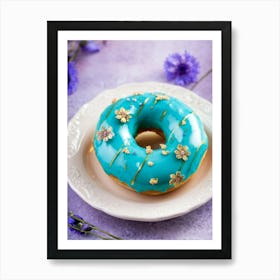 Exquisite Turquoise Donut Adorned In Swirling Gold Patterns That Mimic The Delicate Petals Of Bloom Art Print