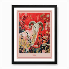 Floral Animal Painting Ram 3 Poster Art Print