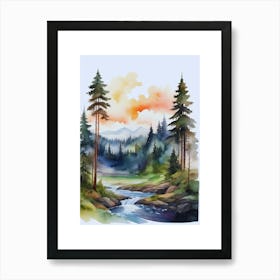 Taiga watercolor landscape, high quality watercolor forest background.9 Art Print