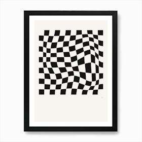 Wavy Checkered Pattern Poster B&W Art Print