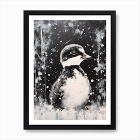 Snow Scene Of Duckling Black & White 3 Art Print