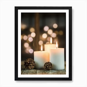 Christmas Advent Candle light decoration on wood background Art Print