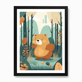 A Cute Bear In The Forest Storybook Illustration 3 Art Print