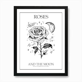 Roses And The Moon Line Drawing 3 Poster Art Print