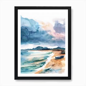 Watercolor Of A Boat On The Beach Art Print