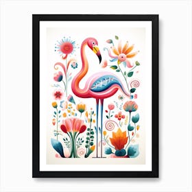 Scandinavian Bird Illustration Flamingo 2 Art Print