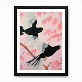 Pink Ethereal Bird Painting Blackbird 1 Art Print