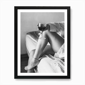 Drinking Wine in Bed - Vintage Film Photography - Black White Photo Wall Art Print Art Print