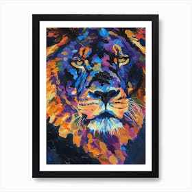 Black Lion Portrait Close Up Fauvist Painting 2 Art Print
