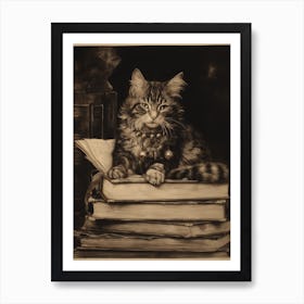 Tabby Cat Lying On Ancient Books Art Print