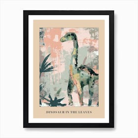 Dinosaur & Leaves Pastel Painting Poster Art Print
