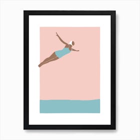 Art Deco Style Diving woman in pink Art Print