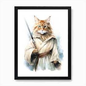 Main Coon Cat As A Jedi 2 Art Print