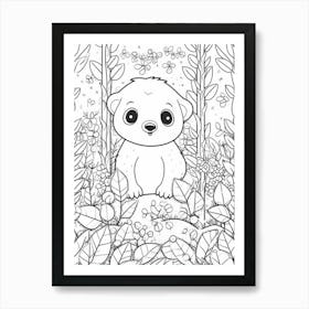Line Art Jungle Animal Sloth 3 Art Print