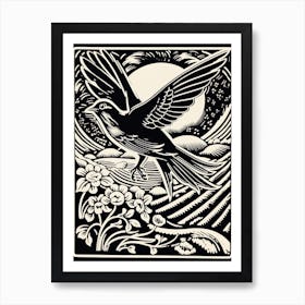 B&W Bird Linocut Barn Swallow 2 Art Print