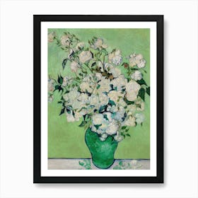 Roses In A Green Vase 2 Art Print