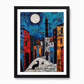 Painting Of Istanbul With A Cat In The Style Of Surrealism, Miro Style 4 Art Print