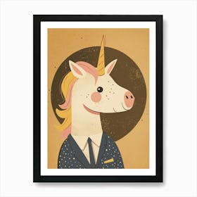 Unicorn In A Suit & Tie Mustard Muted Pastels 3 Art Print