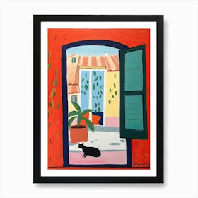 Open Window With Cat Matisse Inspired Style Collioure 2 Art Print