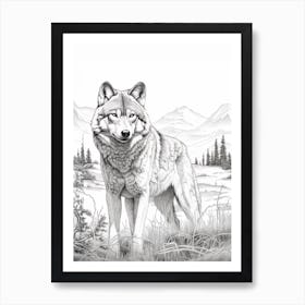 Gray Wolf Drawing 4 Art Print