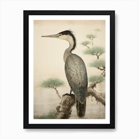 Ohara Koson Inspired Bird Painting Cormorant 2 Art Print