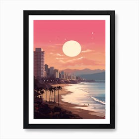 Illustration Of Haeundae Beach Busan South Korea In Pink Tones 2 Art Print