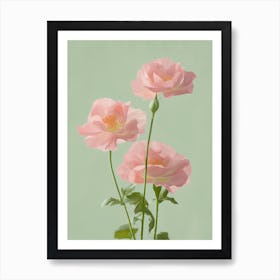 Pink Roses Flowers Acrylic Painting In Pastel Colours 3 Art Print