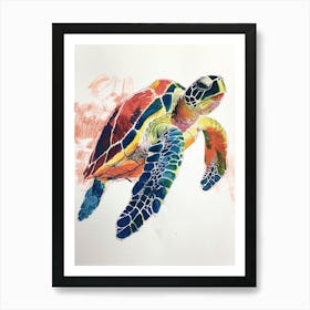 Detailed Sea Turtle Crayon Scribble 1 Art Print