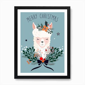 Merry Christmas Llama 1 Art Print