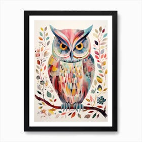 Bird Painting Collage Eastern Screech Owl 4 Art Print