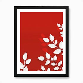 White Leaves On Red Background 4 Art Print