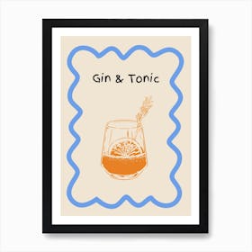 Gin & Tonic Doodle Poster Blue & Ornage Art Print