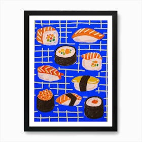 Sushi On A Blue Background Art Print
