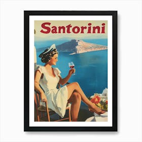 Aihrgdesign A Mid Century Modern Travel Poster For Santorini 2 Art Print