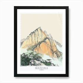 Mount Hua China Color Line Drawing 1 Poster Art Print