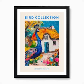 Peacock By A Thatched Cottage Textured Painting 2 Poster Art Print